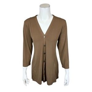 Susan Graver Every Day Liquid Knit Button-Front Cardigan Driftwood Medium Size